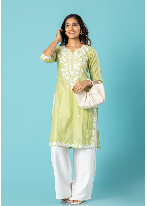 AFRA GREEN  EMBROIDERY KURTHA